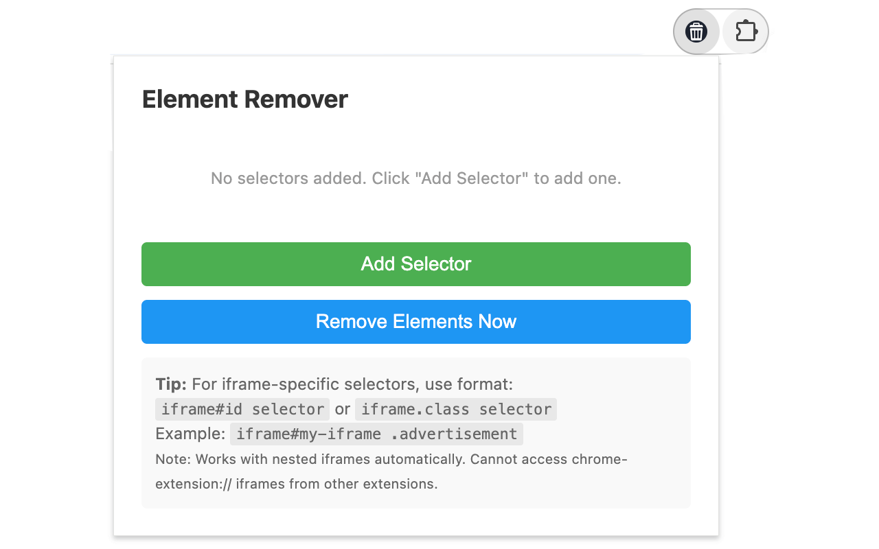 Element Remover Extension - Popup Interface