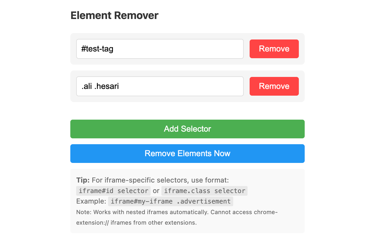 Element Remover Extension - Selector Management