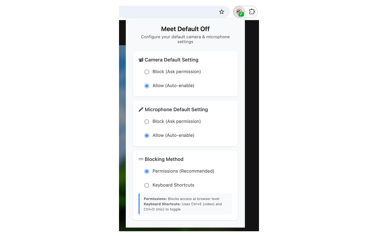 Meet Default Off Extension - Permission Management